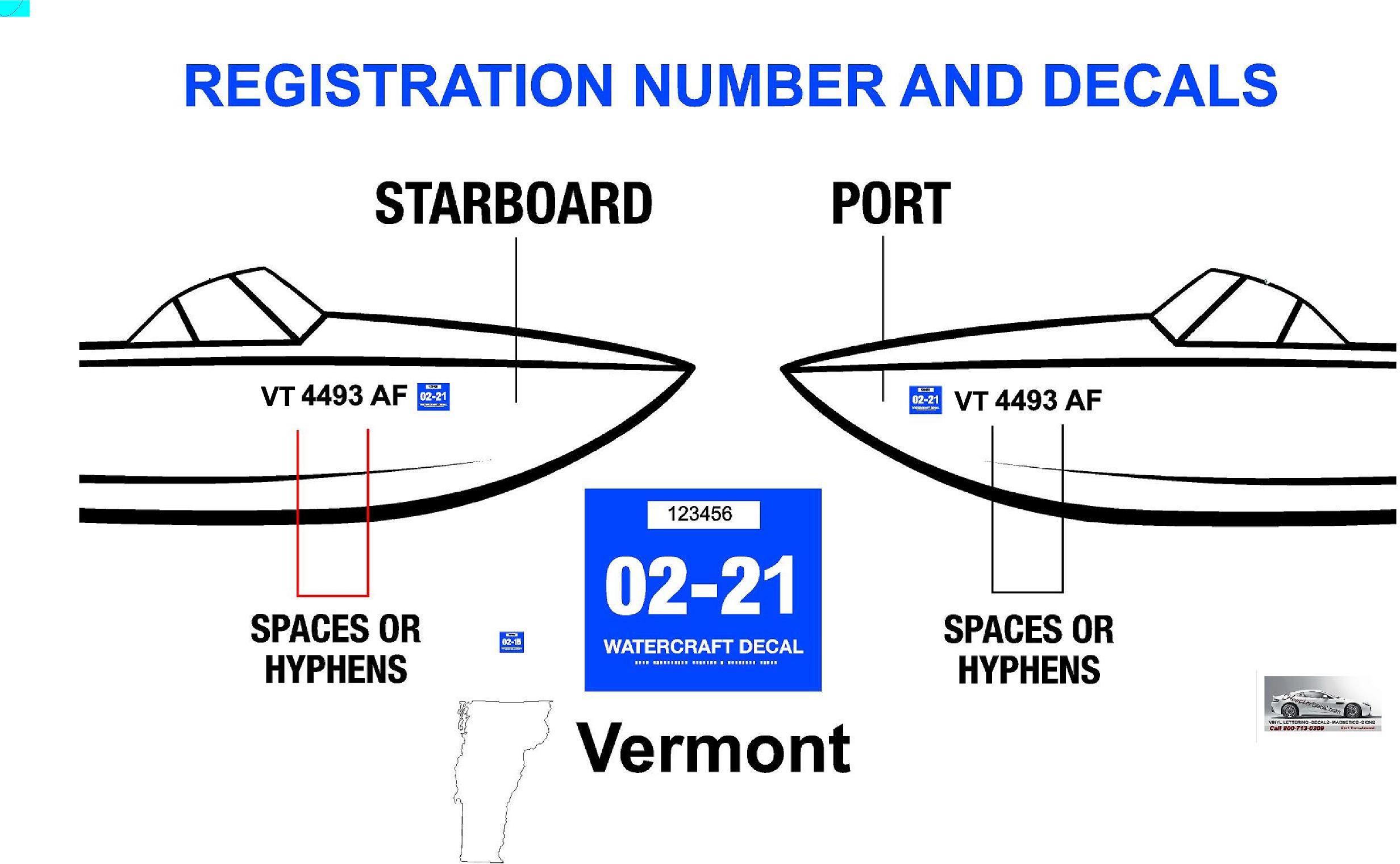 Vermont Boat Number Registration Decal Display Laws Hoosierdecal