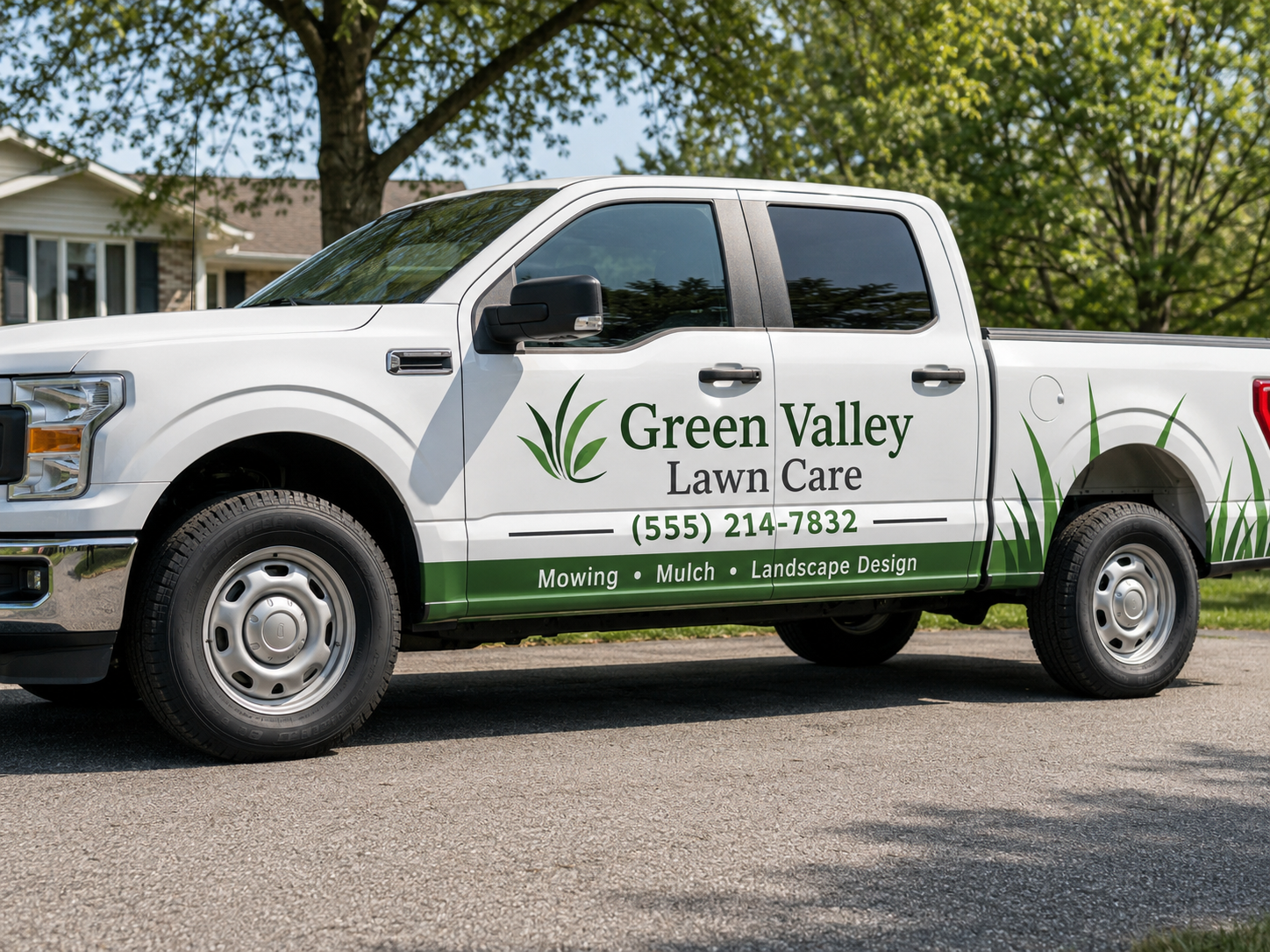 Custom truck lettering example on a white work truck