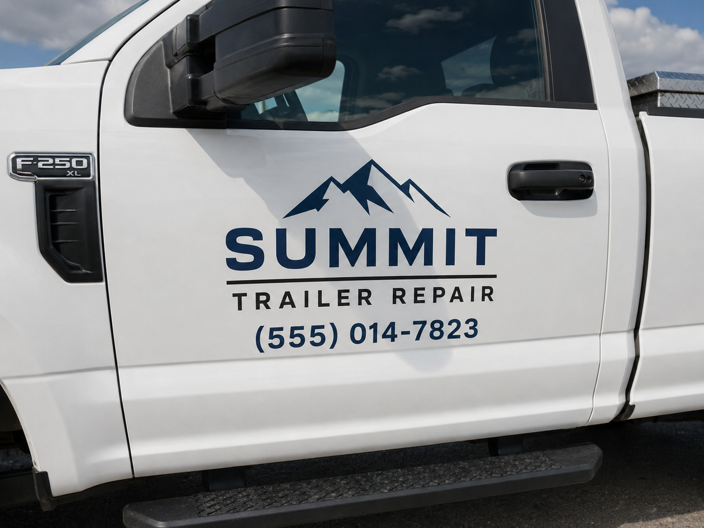 Work truck door with company vinyl lettering