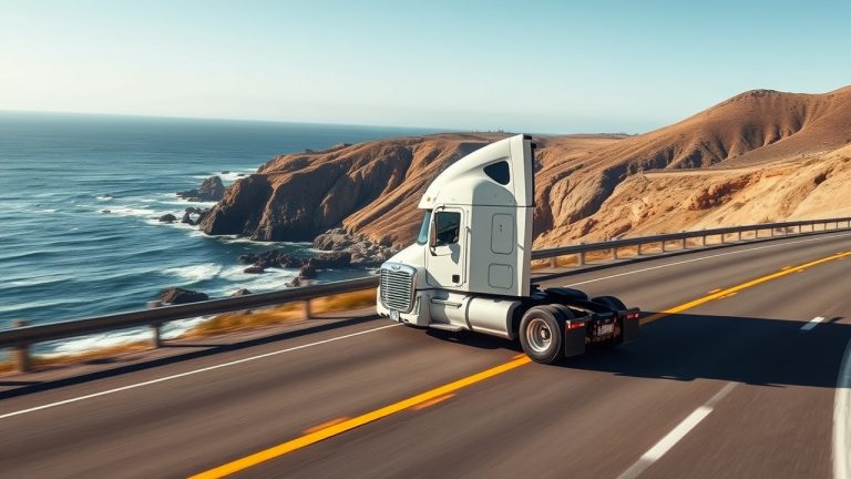 USDOT decal placement diagram for California commercial trucks showing FMCSA letter sizing rules