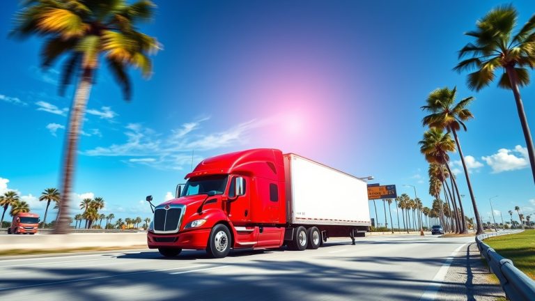 USDOT decal placement diagram for Florida commercial trucks showing FMCSA letter sizing rules