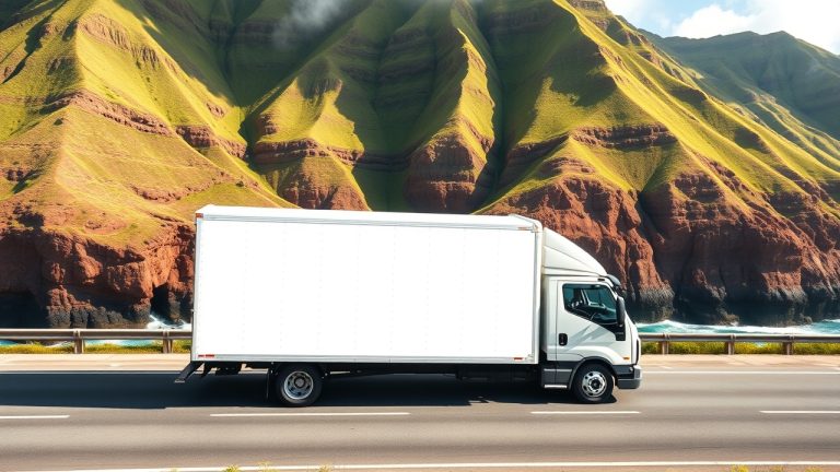 USDOT decal placement diagram for Hawaii commercial trucks showing FMCSA letter sizing rules
