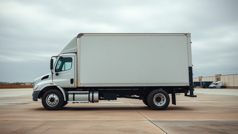 Commercial truck door with required FMCSA markings showing name, USDOT number, and address for Illinois