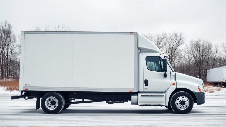 Commercial truck door with required FMCSA markings showing name, USDOT number, and address for Minnesota