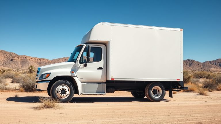 Commercial truck door with required FMCSA markings showing name, USDOT number, and address for Nevada