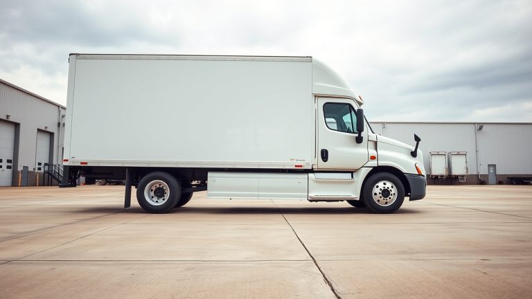 Commercial truck door with required FMCSA markings showing name, USDOT number, and address for Ohio