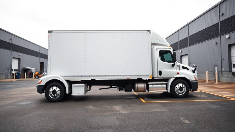 Commercial truck door with required FMCSA markings showing name, USDOT number, and address for Pennsylvania