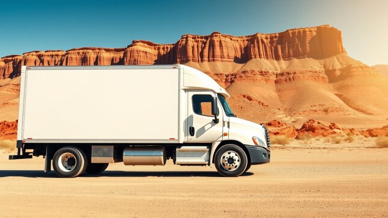 Commercial truck door with required FMCSA markings showing name, USDOT number, and address for Utah