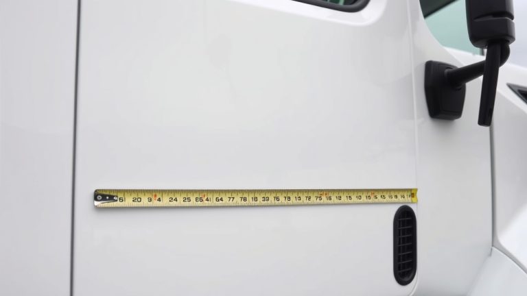 Fleet of work vans with matching truck door decal size and logo graphics