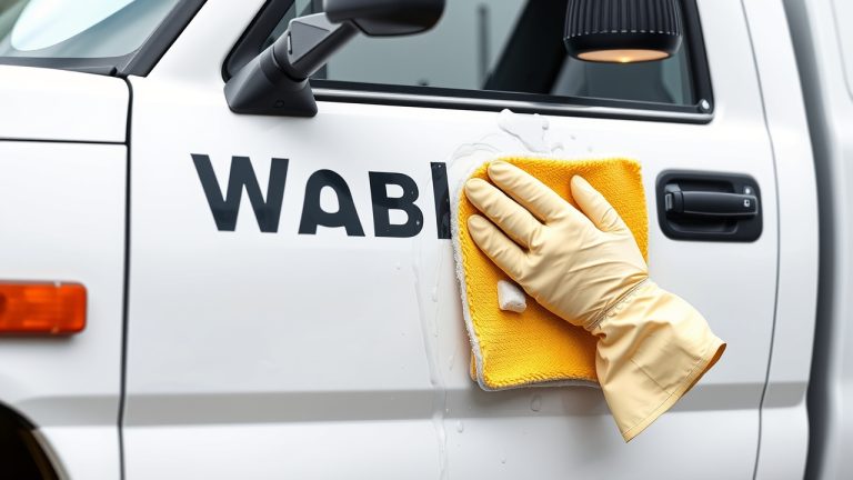 Cleaning Vinyl Vehicle example showing vinyl lettering quality and design from Hoosier Decal