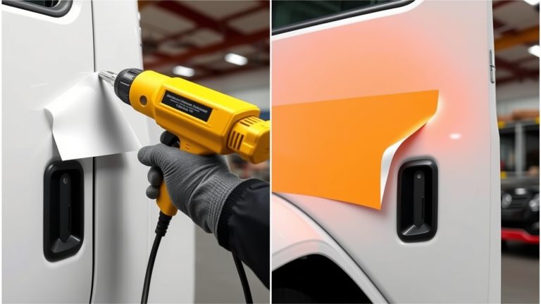 Before and after photo showing vinyl decal removal without paint damage