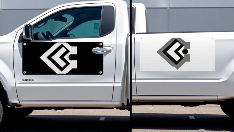 Side-by-side comparison showing magnetic vs adhesive vinyl quality and durability differences