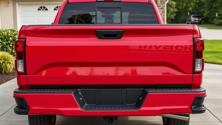 Custom pickup tailgate decals on a vehicle showing design, color, and finish options