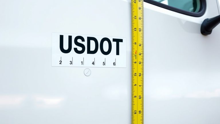 Custom sizing usdot decal on a vehicle showing design, color, and finish options