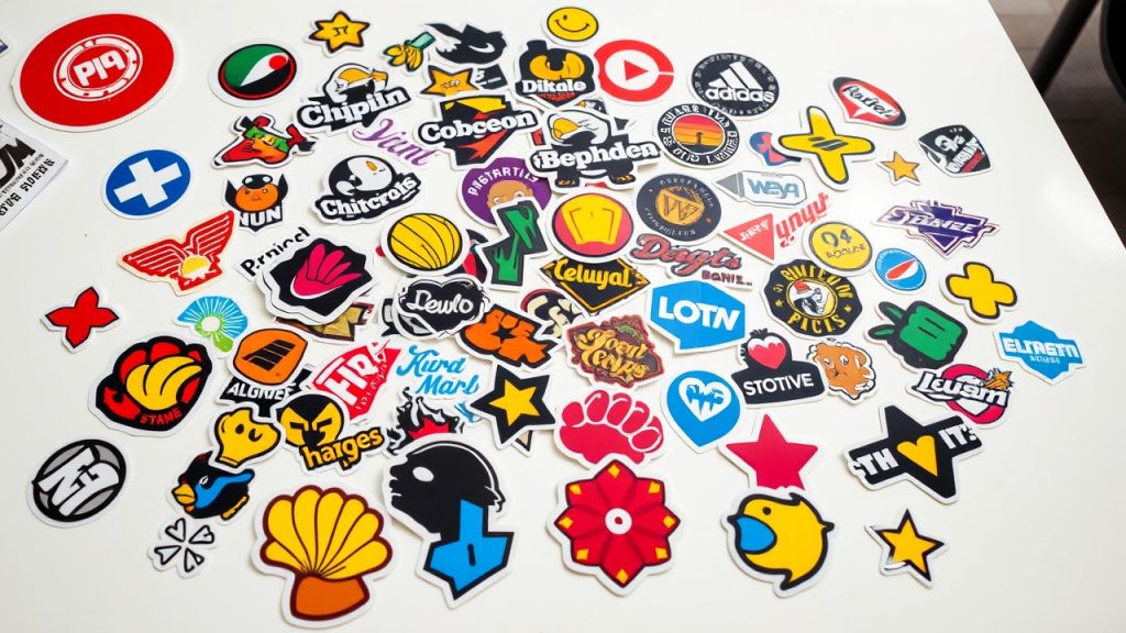 Custom vinyl stickers in various shapes and colors