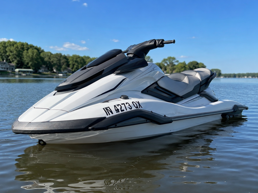 Jet ski with registration number decals on the hull